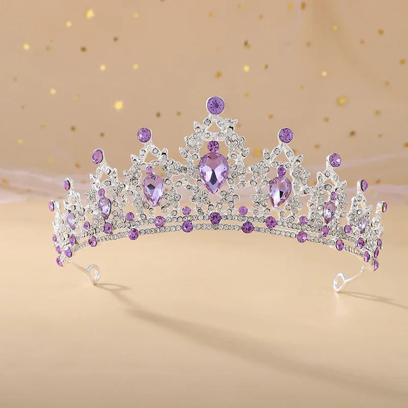 New Popular Customized Lilac Purple Gemstones Bridal Wedding Crown Tiara