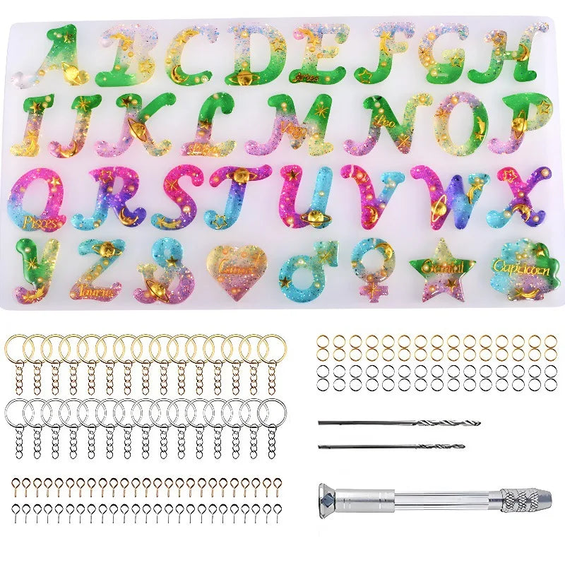 ODM/OEM Alphabet Letters Keychain Resin Molds Making Silicone Resin Letter Mold for Epoxy DIY Keychain Jewelry Pendant Moulds