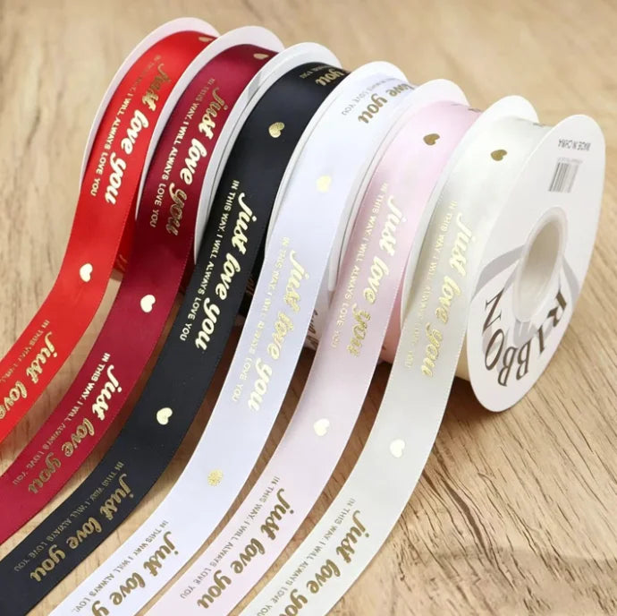 Just Love You Polyester Satin Floral Ribbon for Gift Wrapping Wedding Packing