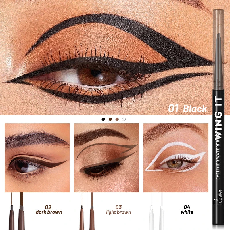 Pudaier Smooth Non-fading Winged Eyeliner Pencil Thin Width Flat Pen Tip Vegan Waterproof Long-Lasting Matte Eyeliner