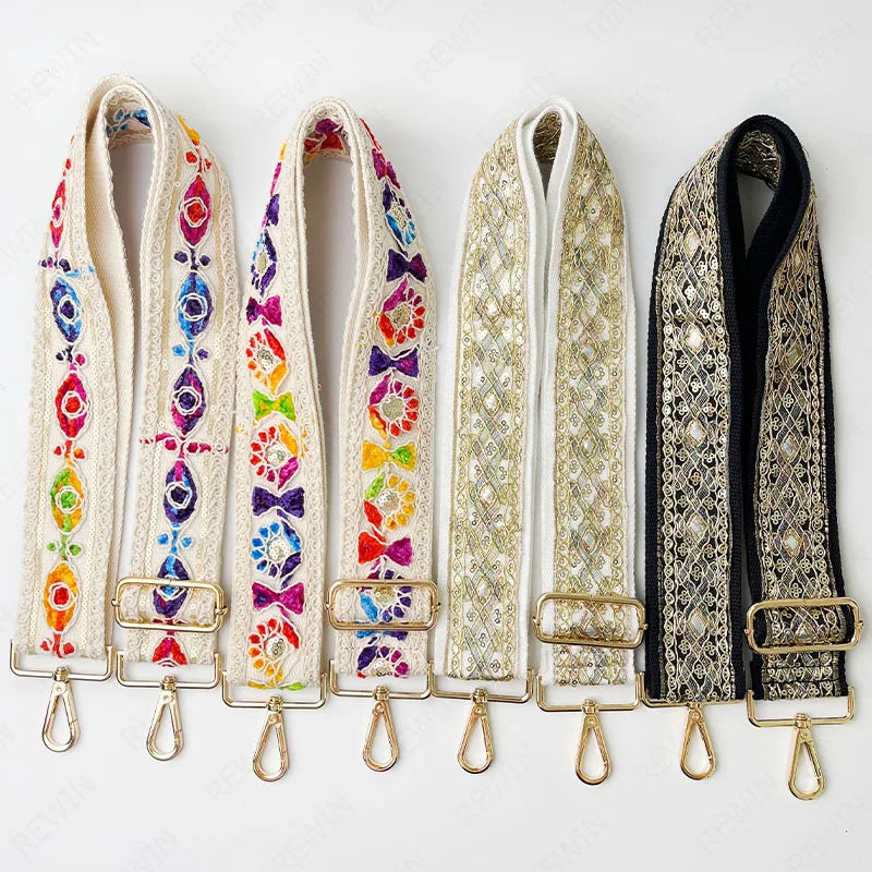 RW 2024 Printed Ethnic Embroidery Jacquard 2" Wide Shoulder Strap Adjustable Replacement Strap Crossbody Bag Handbag Purse Strap