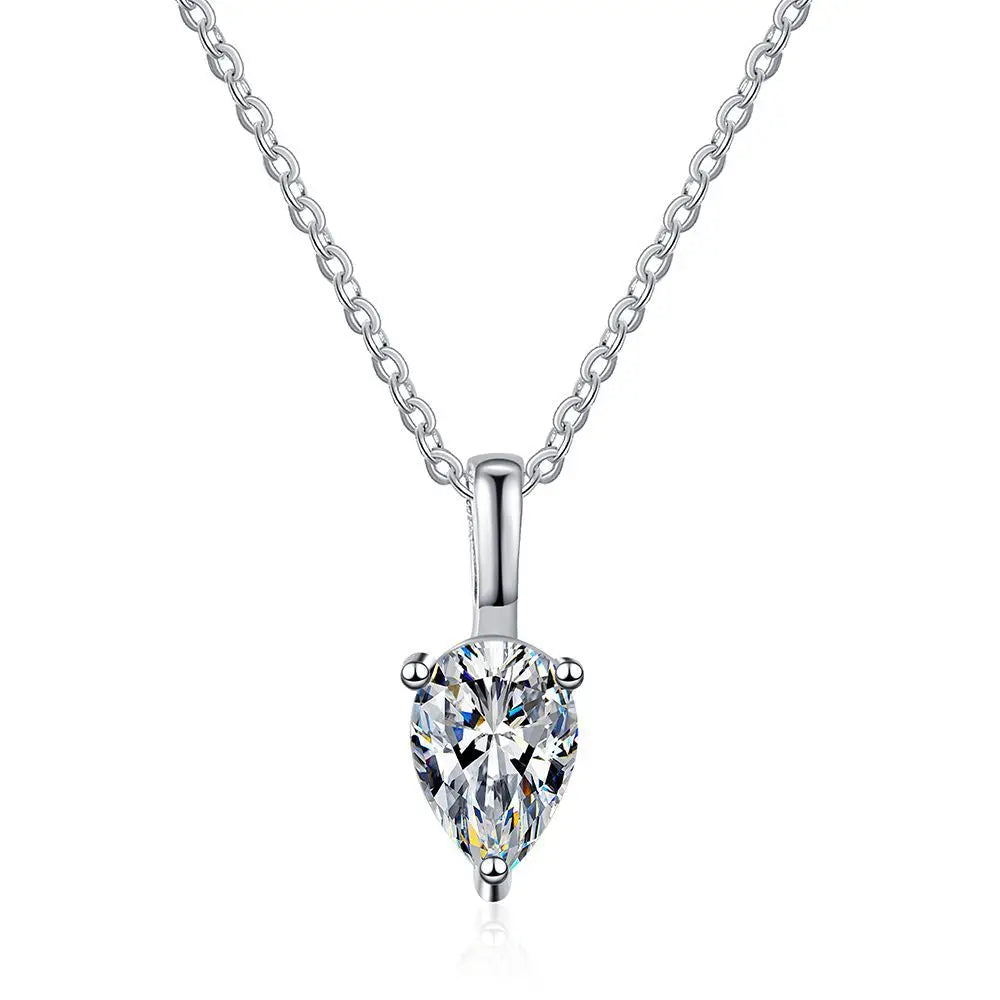 Fine Jewelry Drop Design Grade D 1ct Moissanite Necklaces 925 Sterling Silver Simple Moissanite Necklace Women