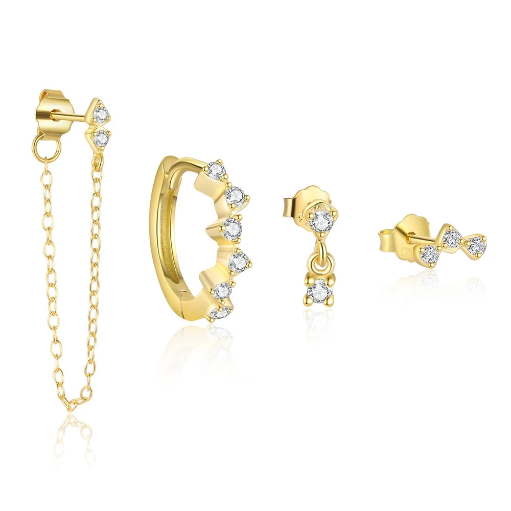 Hypoallergenic S925 Fine Jewelry Statement Zircon Dangle Drop Chain Tassel Stud Hoop Earrings Sets for Women