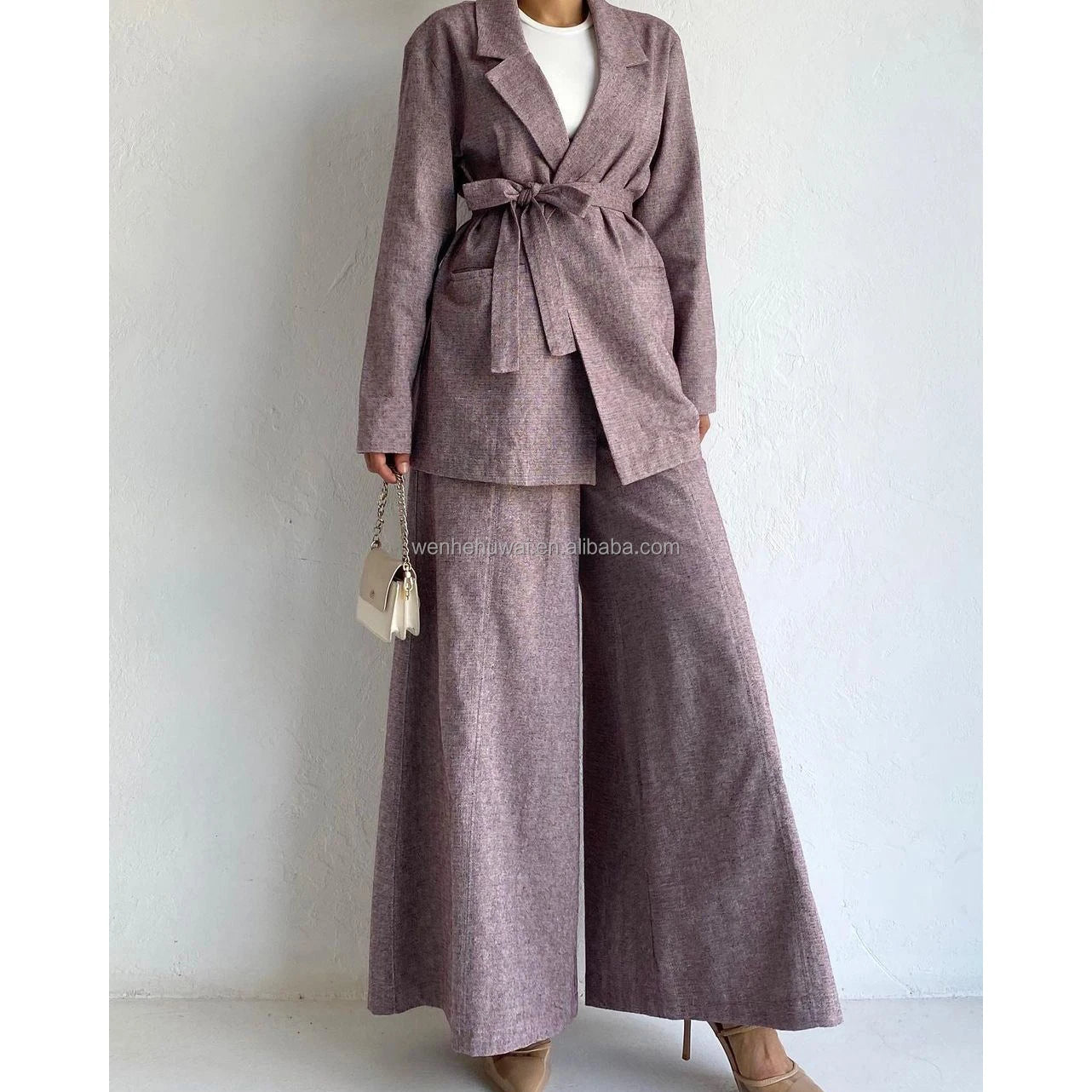 Custom Modest Two-Piece Pants Co-Ord Set Muslim Women Loose Fit Print Solid Pattern Casual Pocket Office Wear Middle East Spring