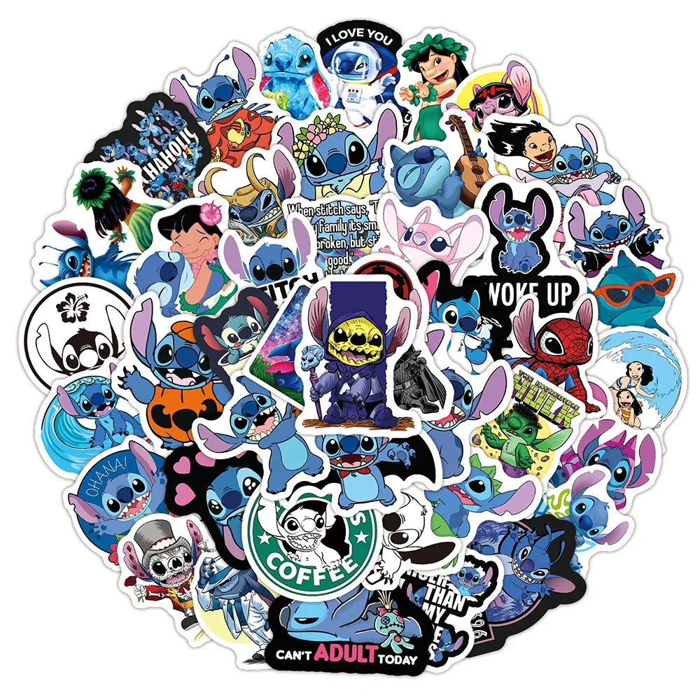 50PCS No Repeat Cartoon Stitch Deco Sticker for Laptop Luggage Skateboard Bottle Kids Toy