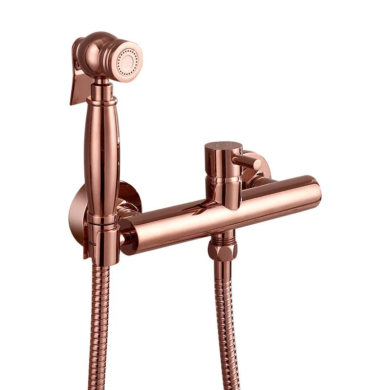 Modern Rose Gold Wall-Mounted Hotel Toilet Bidet Kit with Brass Sprayer and High Pressure Sprayer