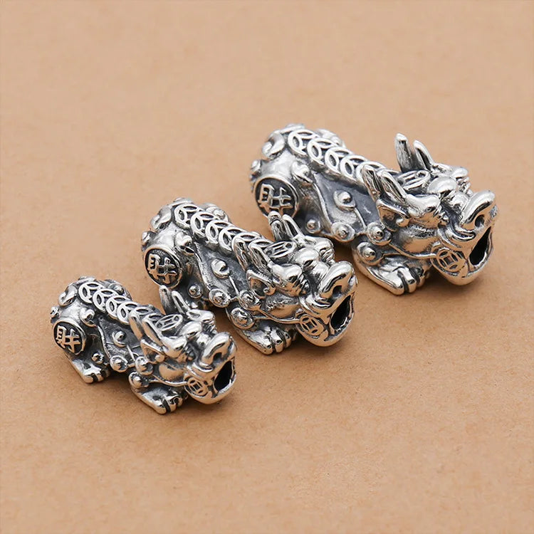 Big 20mm 24mm 28mm Pi Xiu Pendant Antique 925 Sterling Silver Pixiu Good Luck Charm for Feng Shui Jewelry Making