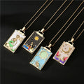 Personalized Tarot Card Locket Necklace 18k Plated Vintage Custom Couple Colored Drip Oil Necklace for Bride Women Jewelry Gift