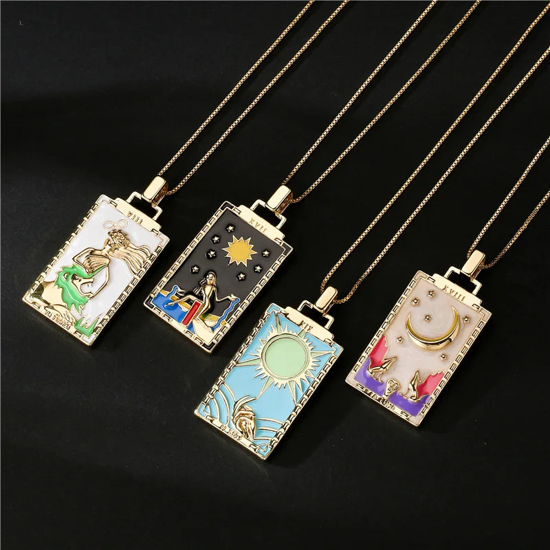 Personalized Tarot Card Locket Necklace 18k Plated Vintage Custom Couple Colored Drip Oil Necklace for Bride Women Jewelry Gift