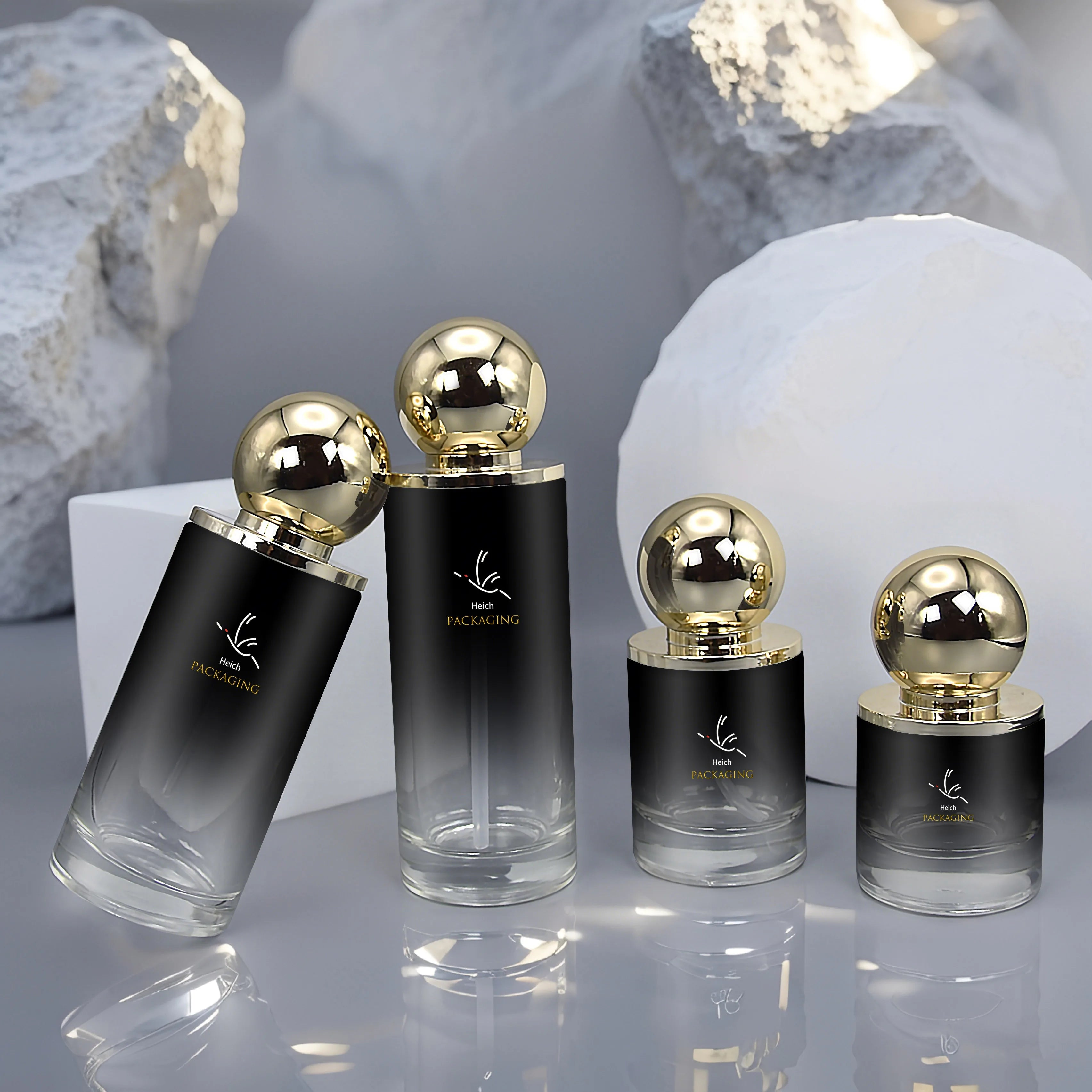 Luxury Customized Flat Shape Skincare Packaging Low MOQ Wholesale Empty Cosmetic Lotion Pump Bottles and Jars Glass