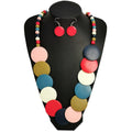African Jewelry Set Handmade Multicolor Wooden Beaded Necklace Drop Dangle Earrings Fashion Boho Women Sea Beach Accessories