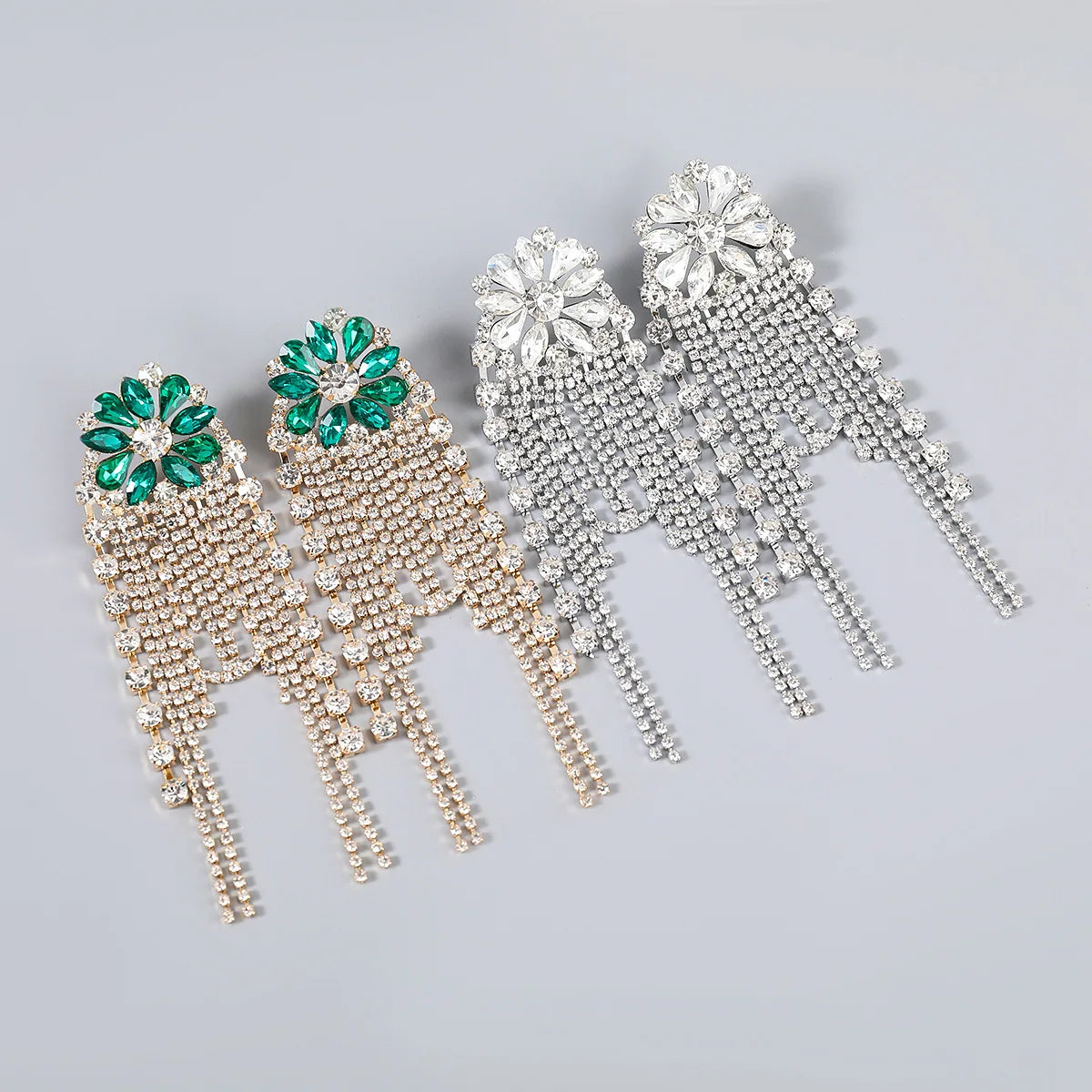 HOVANCI Flower Tassel Drop Earrings 2022 Trendy Exaggerated Big Rhinestone Beautiful Designs Statement Glasses Earring