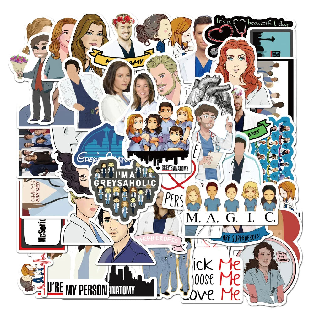 50Pcs Classic TV Show Greys Anatomy Graffiti Stickers for Car Laptop Scooter PVC Vinyl Doctor Sticker