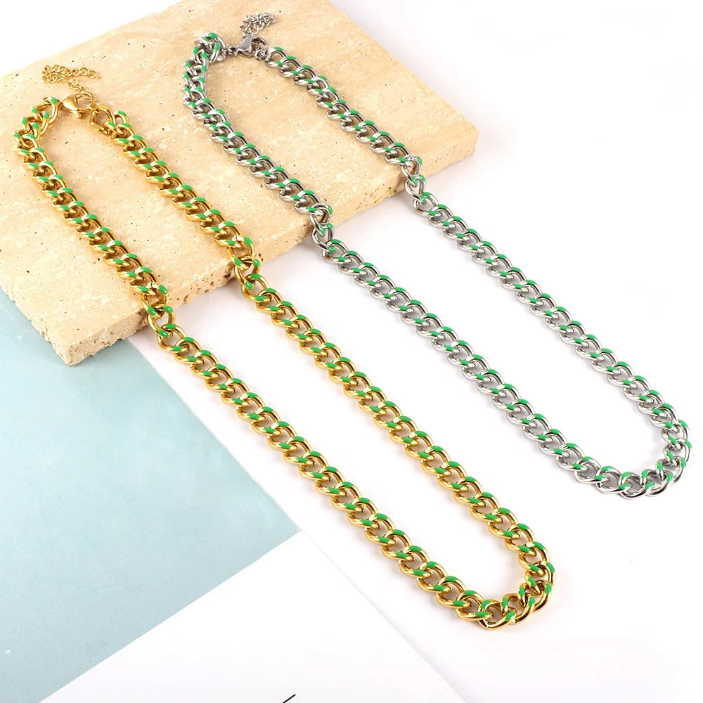 Hip Hop Style Chain Necklace Ladies Jewelry Geometric Chain Necklace 18k Gold Pvd Plated Stainless Steel Cuban Chain Necklace