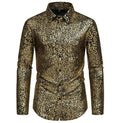 Spring Autumn New Leopard Pattern Shirt Hot Stamped Stage Banquet Fashion Men's Long Sleeved Shirts