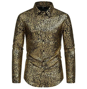 Spring Autumn New Leopard Pattern Shirt Hot Stamped Stage Banquet Fashion Men's Long Sleeved Shirts
