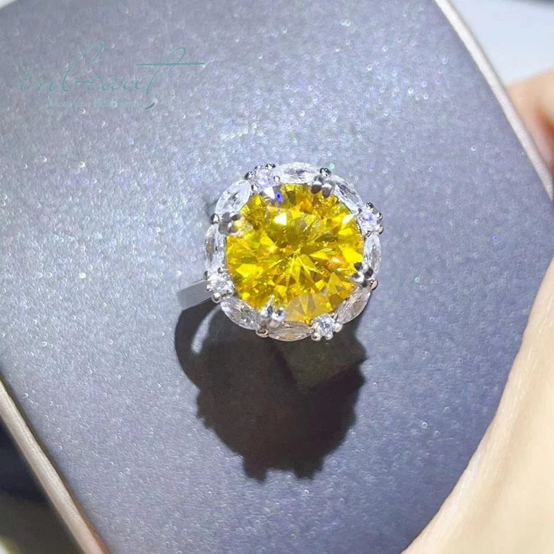 New Arrival 925 Silver 5 Carat Brilliant Cut Pass Diamond Test Sparkling Yellow Moissanite Blossom Ring for Women Fine Jewelry