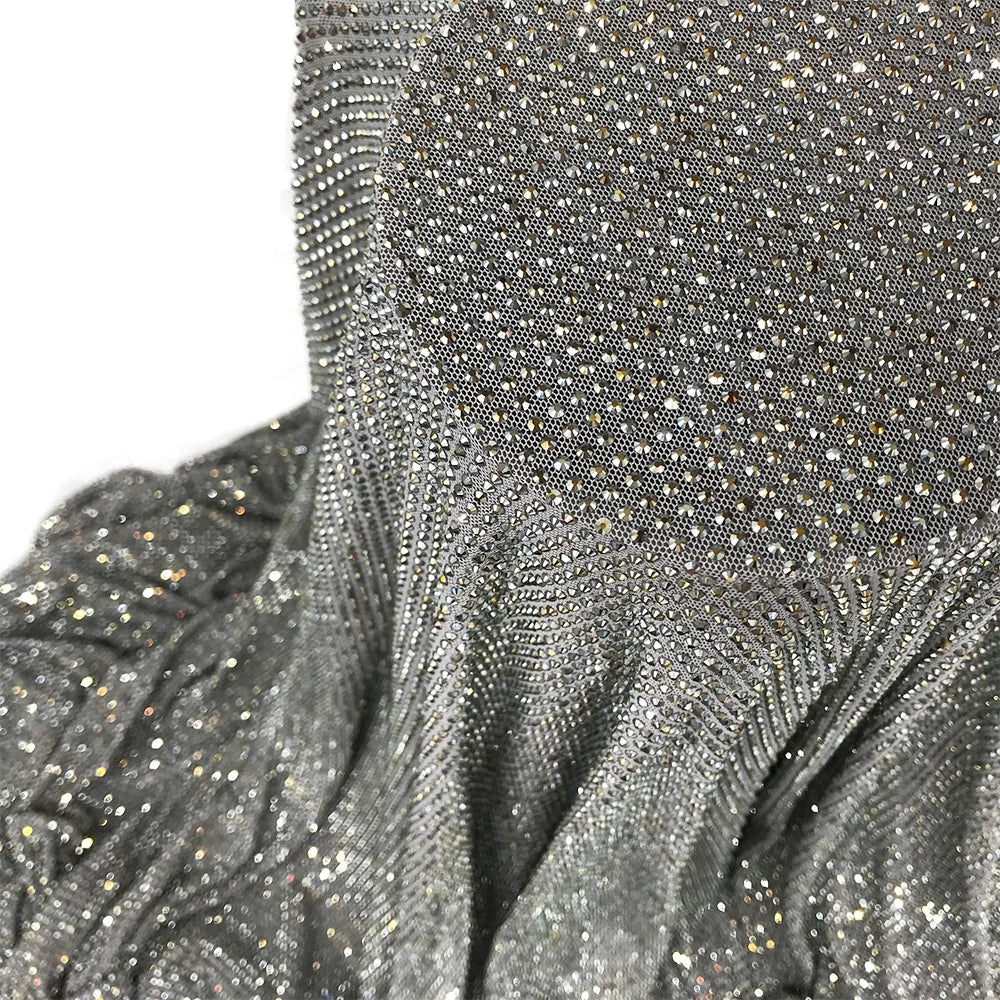 F001 New Rhinestone Fabric Pearls Stretch Rhinestone Mesh Fabric Crystal for Clothing Fabric
