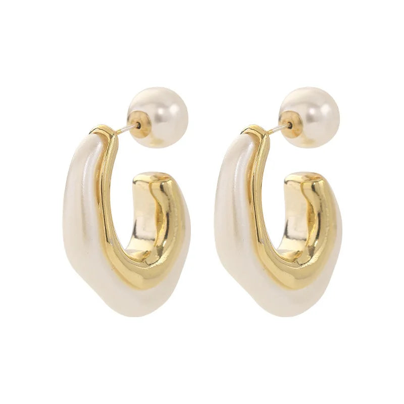 Newest Silver Color Needle Pearl Chunky Hoop Earrings Pearl Dangle Earrings Pearl Statement Drop Earrings for Girls to My Dauther