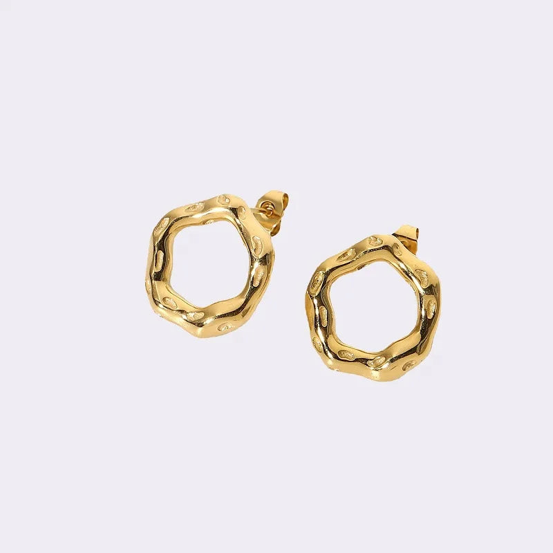 INS Hot Classic Geometric Irregular Post Earrings Stainless Steel Hammer Texture Stud Earrings Unisex Anniversary