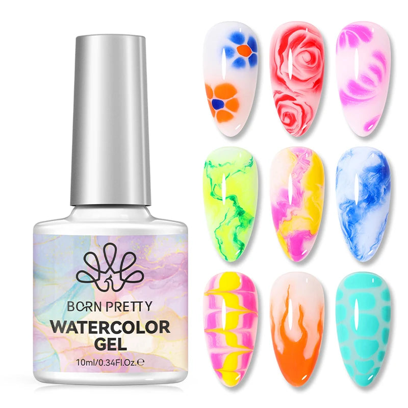 BORN PRETTY 10ml Transparent Clear Watercolor Nail Gel Marble Blooming Gel Nail Polish for Nail Art Design Manicure