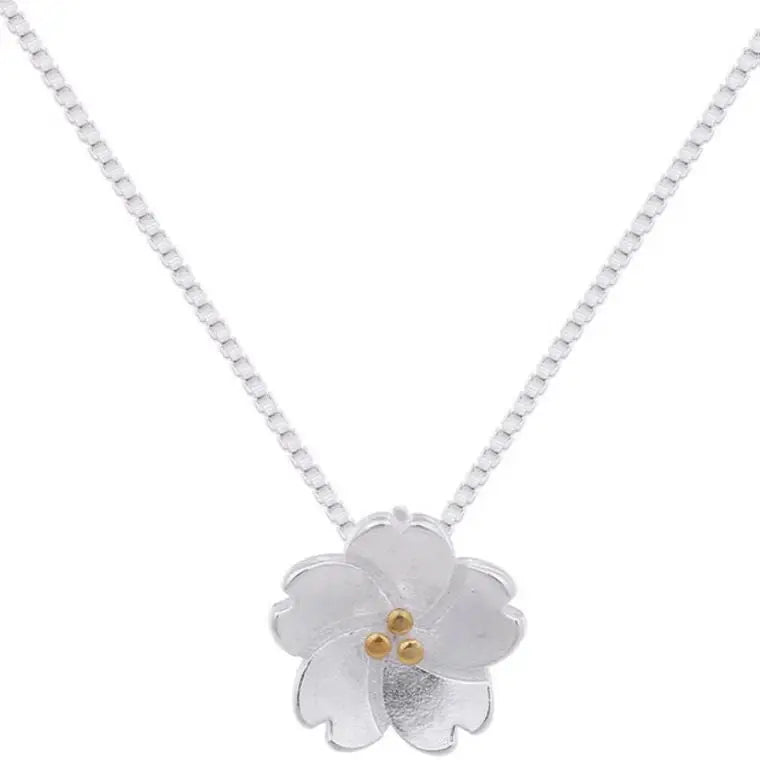 Factory Wholesale  Silver Plated Cherry Blossom Necklaces for Women Fashion Lady Festival Gift Silver Jewelry