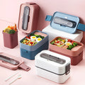 Wholesale Custom Print Portable 2 Layer Reusable Bpa Free Microwaveable Food Packaging Camp Salad Kids Bento Lunch Box for Adult