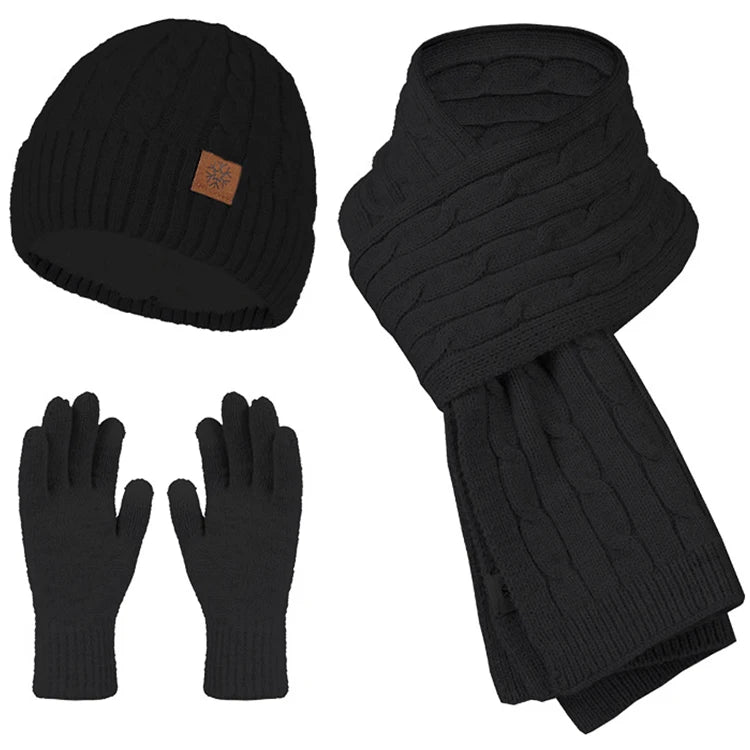 Professional Factory Custom 3pcs Set Winter Warm for Men Women Wool Hat Scarf Screentouch Gloves