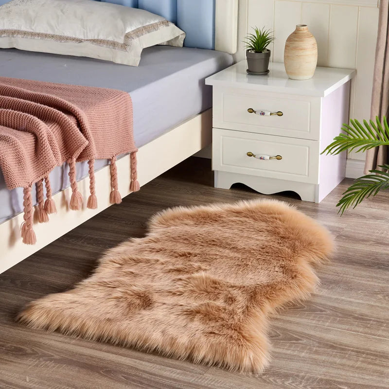 Irregular Super Soft Sheepskin Rug Long Hair Faux Fur Bedroom Area Rug