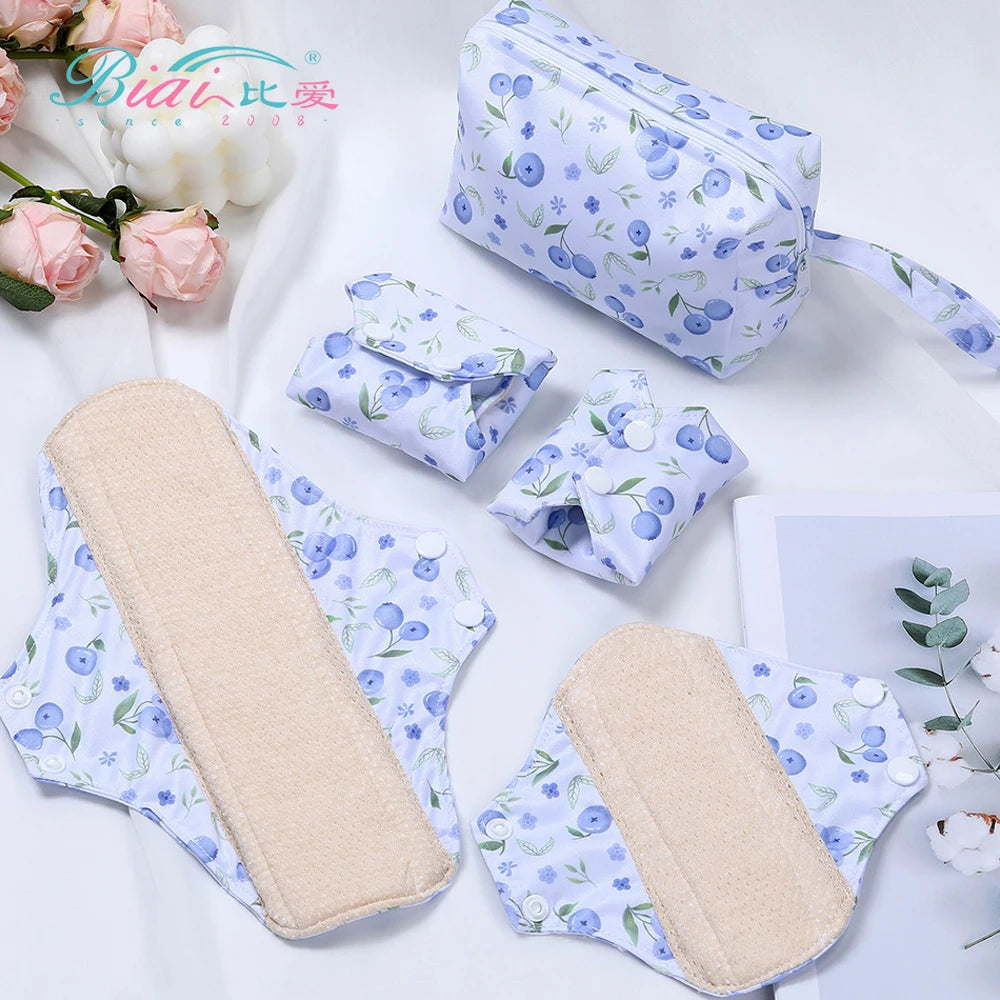 Reusable Menstrual Pads Pure Cotton Cloth Pads for Heavy Flow with Wet Bag Large Sanitary Pads Set with Wings for Females