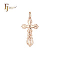 FJ Fallon Fashion Jewelry Catholic Cross Budded Pendant Plated in Rose Gold Brass Based