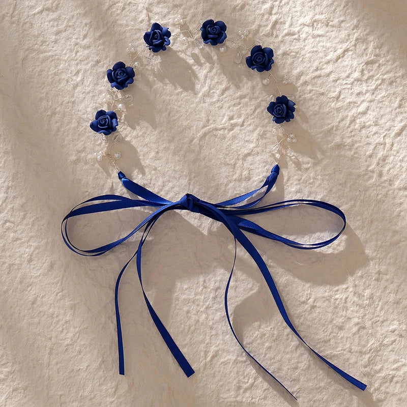 Handmade Polymer Clay Pearl Flower Wedding Headband Hair Vine Bridal Ribbon Headpieces Women Jewelry