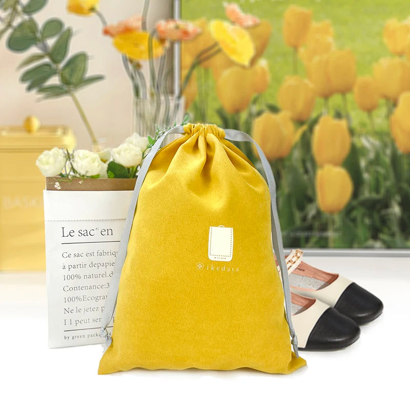 Wholesale Custom Logo Yellow Suede Shoe Dust Drawstring Gift Bags Recyclable for Clothing Fur Shoes Socks