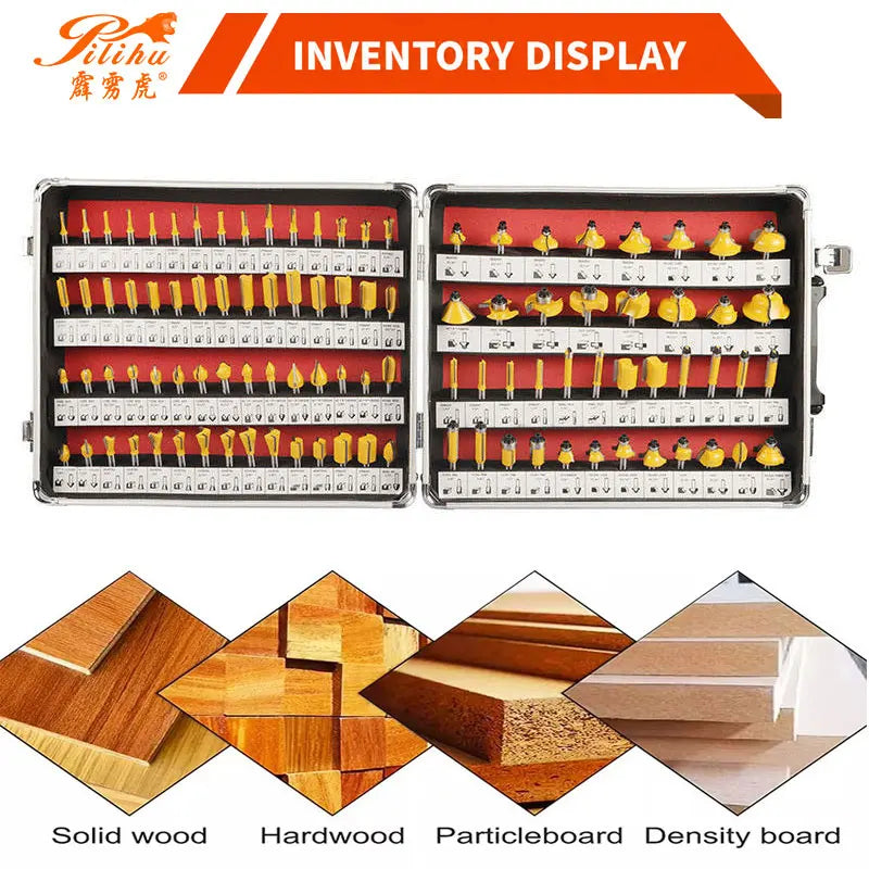 100pcs 1/4" Shank Tungsten Carbide Router Bit Set Wood Woodworking Trimming Knife Forming Milling Cutter MegaBDM