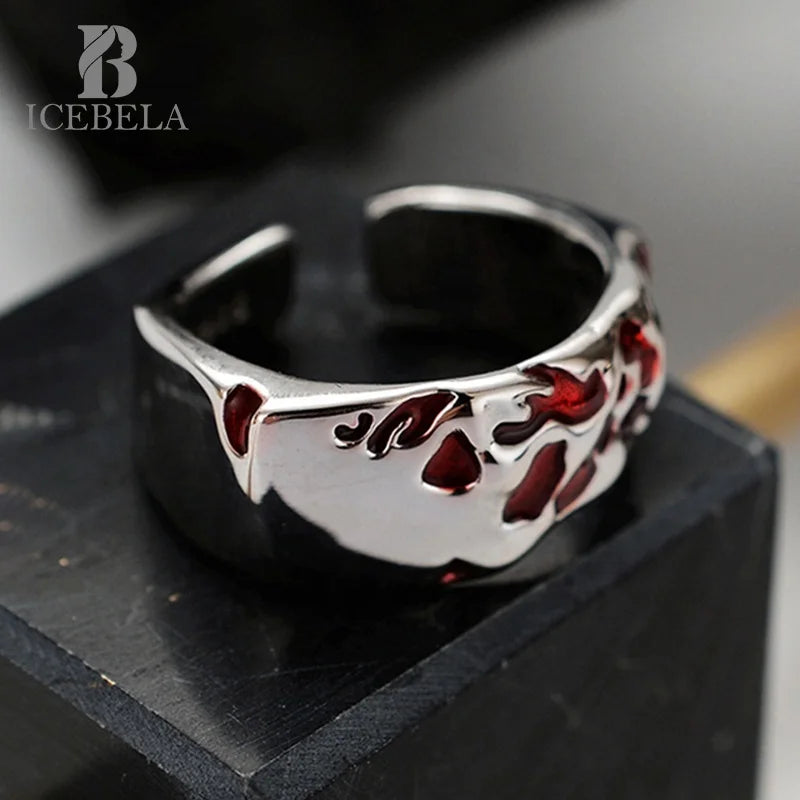 ICEBELA Jewelry S925 Sterling Silver Korean Version Red Drop Glaze Ring Female Adjustable Colorful Woman 925 Silver Rings