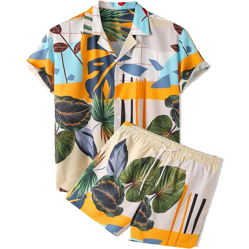 Supplier Custom Full Printing Spring Summer Men Hawaiian Beach Shirt and Shorts Sets Hawaiian Ins Shirt