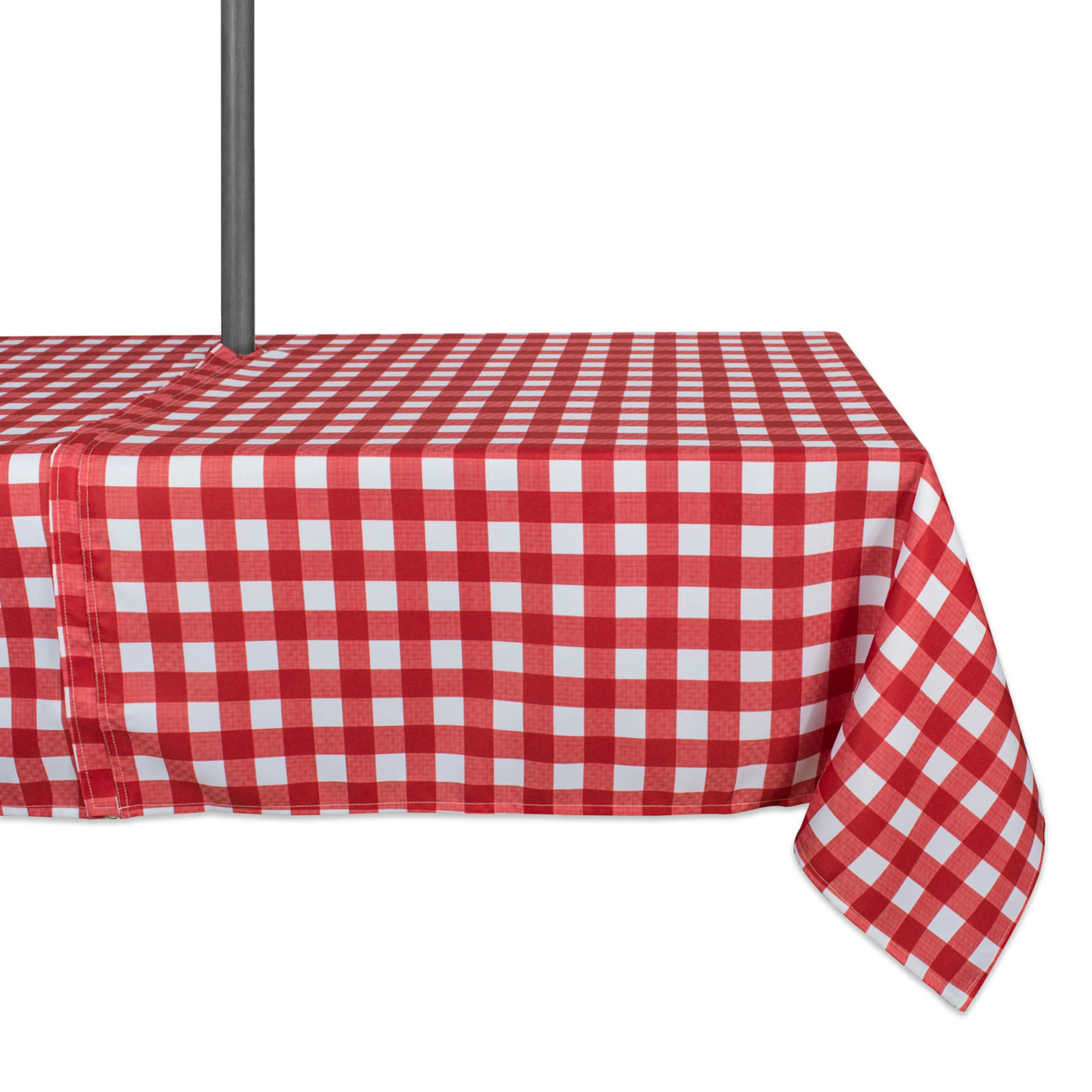 100% Polyester Outdoor Red and White Printed Table Cloth With Zipper Water Repellant Rectangular Check Tablecloth
