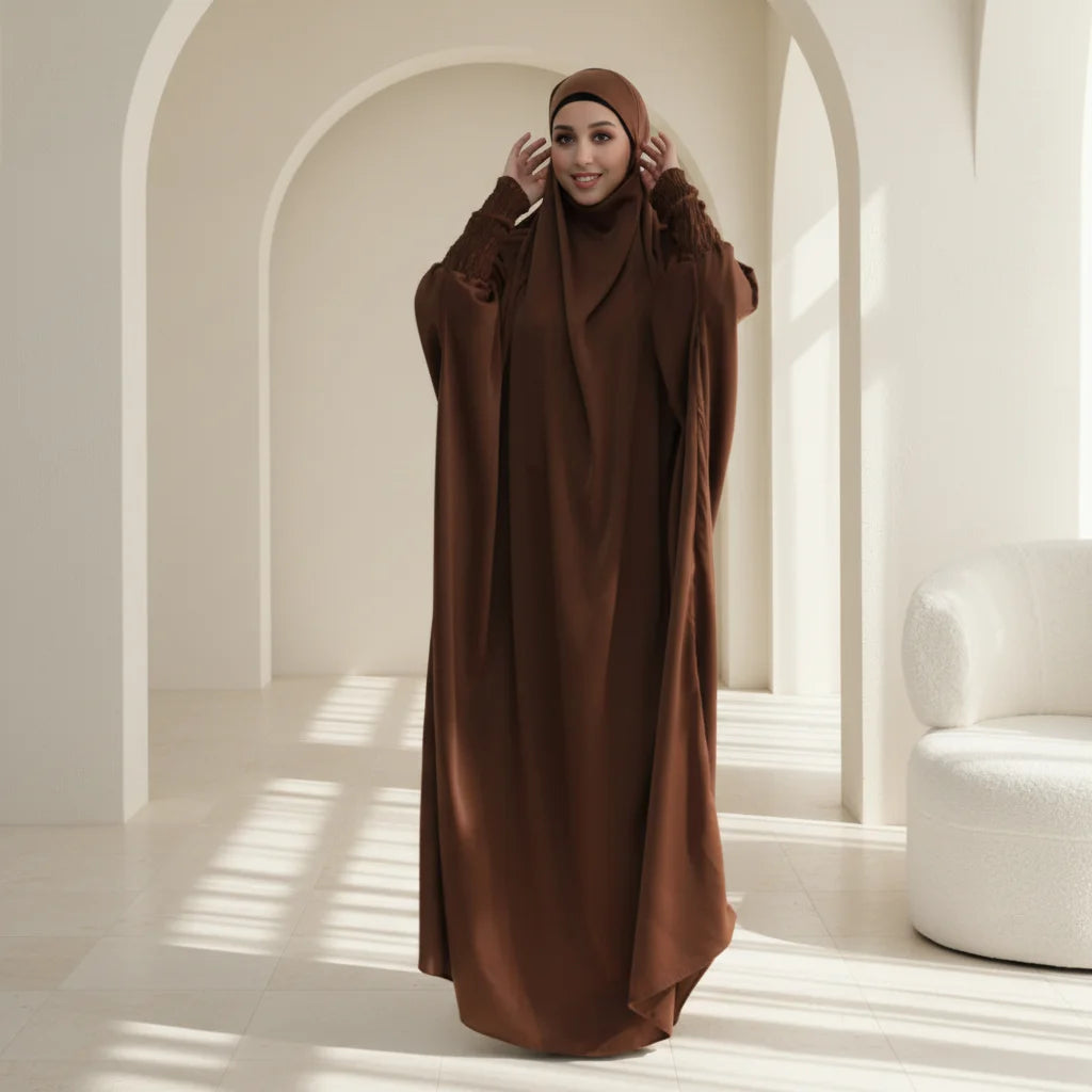 Loriya Traditional Muslim Clothing Women Black Plain Polyester Prayer Abaya Dress Long Robe for Women Wholesale Supply Abaya Eid
