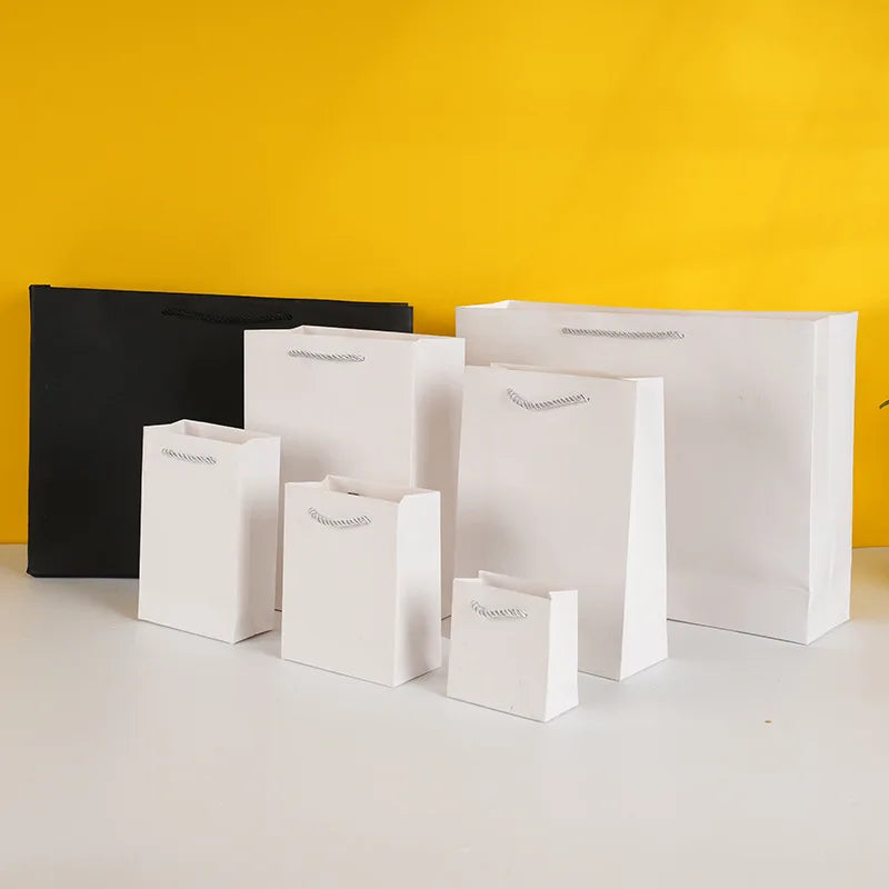 Wholesale Luxury Small White Paper Recyclable Handle Bags for Gift Jewelry & Watch Packaging