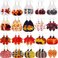 Autumn Pumpkin Sunflower Maple Leaves Patterned Leather Earrings Fall Leather Teardrop Earrings for Women Thanksgiving Jewelry