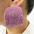2025 New Arrival Luxury AB Geometrical Gold Earrings Punk Hip Hop Style Full Diamond Crystal Studs Fashionable Chunky Hoop