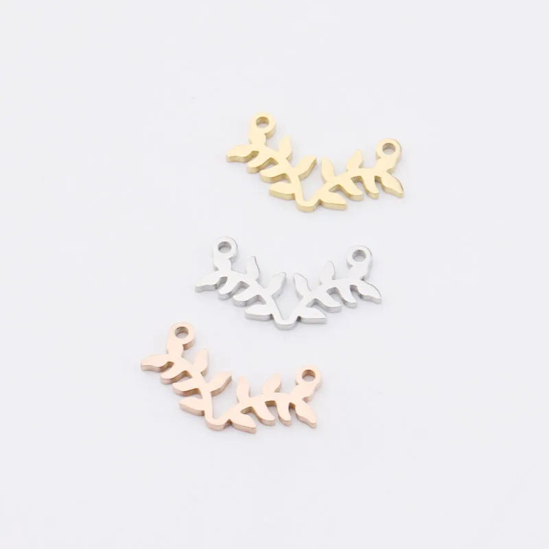 Diy Jewelry Component Accessories Two Holes Connector Stainless Steel Leaf Branches Shape Pendant Charms Connector for Bracelet