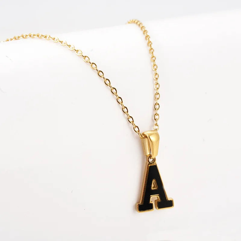 Best Selling Simple Exquisite Stainless Steel Black Letter Necklace for Women