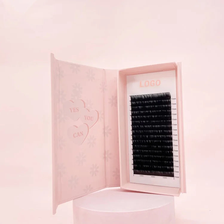 Private Label Supplies Jet Black Matte Individual Eyelash Extension Easy Fan Faux Mink Volume Dark Cashmere Lash Extension Trays
