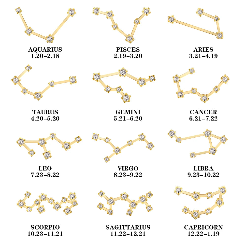Trendy Stainless Steel Zodiac Signs Rhinestone Necklace Astrology Zodiac Symbol Charm Gold Necklace for Women