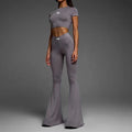 F230404 2025 Custom Wide Flare Yoga Pants Woman Sport Tank Top Loose High Waist Pants Yoga Set Gym Workout Sets for Women