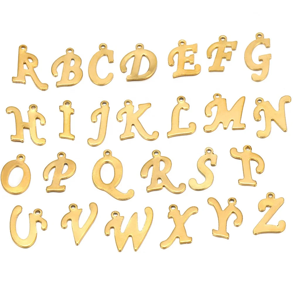 30-50Pcs 14mm Stainless Steel English Alphabet Charms Pendants for DIY Earrings Findings Jewelry Materials Wholesale