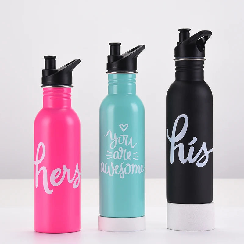Single-Wall Stainless Steel Outdoor Sports Water Jug Portable Handle Large 750ml Reusable Bottle