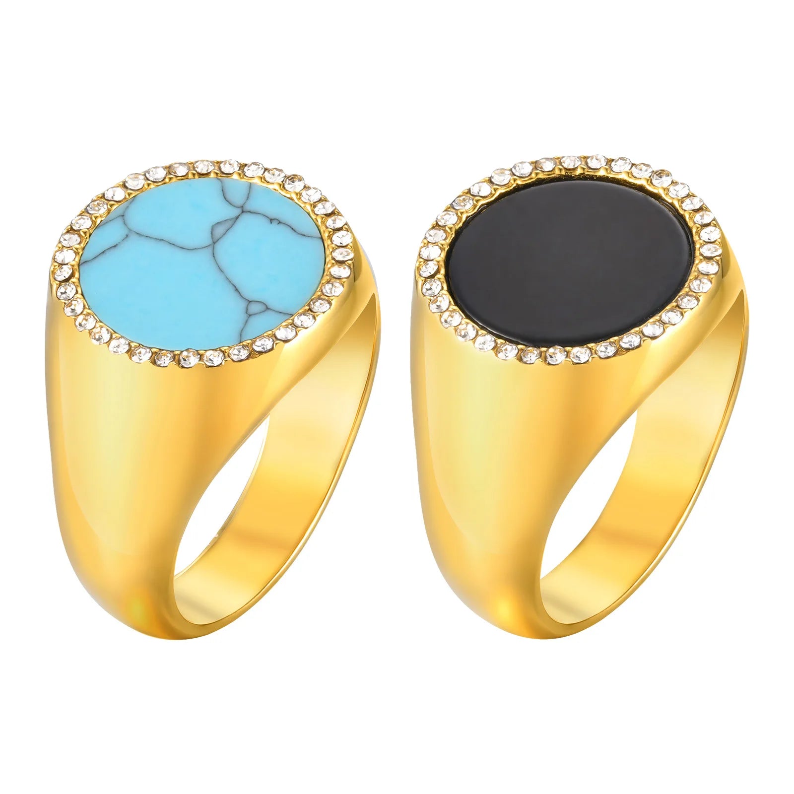 18K Gold Plated Stainless Steel Zircon Rings Fashionable New Design Trendy Natural Stone Finger Ring for Women Jewelry