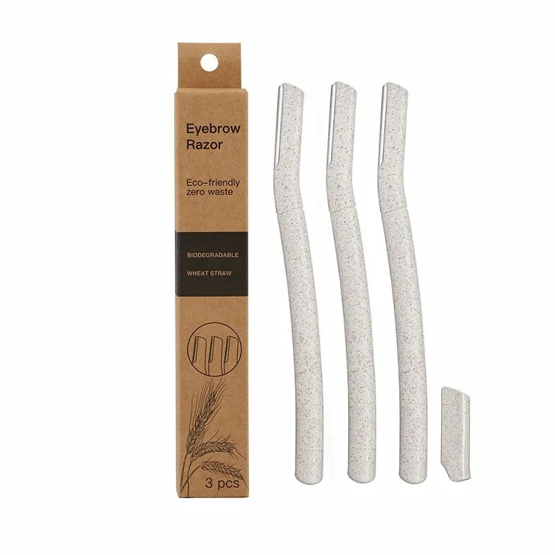 3PCS/Box Biodegradable Eyebrow Razor Set Wheat Straw Material Eco Friendly Eyebrow Trimmer Set Women Razor for the Face
